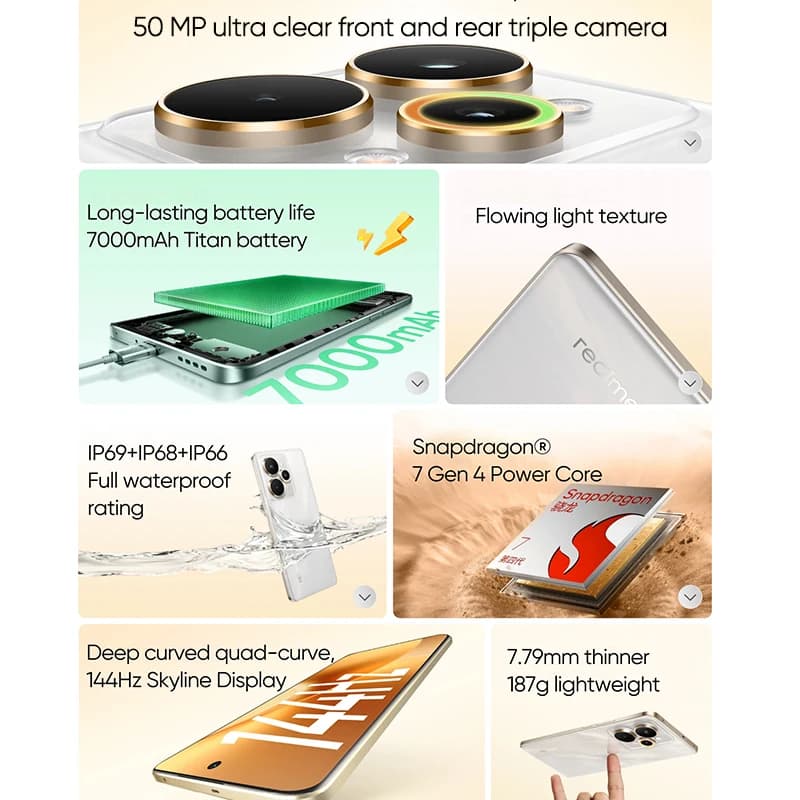 [العرض الأول عالميًا] هاتف realme 15 Pro 5G الذكي نسخة الصين بشاشة AMOLED مقاس 6.8 بوصة بمعدل تحديث 144 هرتز وبطارية Titan سعة 7000 مللي أمبير ومعالج Snapdragon 7 Gen 4 - 2