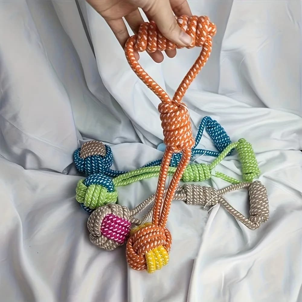 1PCS Heavy Duty Dog Rope Toy Set - Knot Chew with Tennis Balls, Interactive Tug/Fetch for Medium/Large Aggressive Chewers - 4