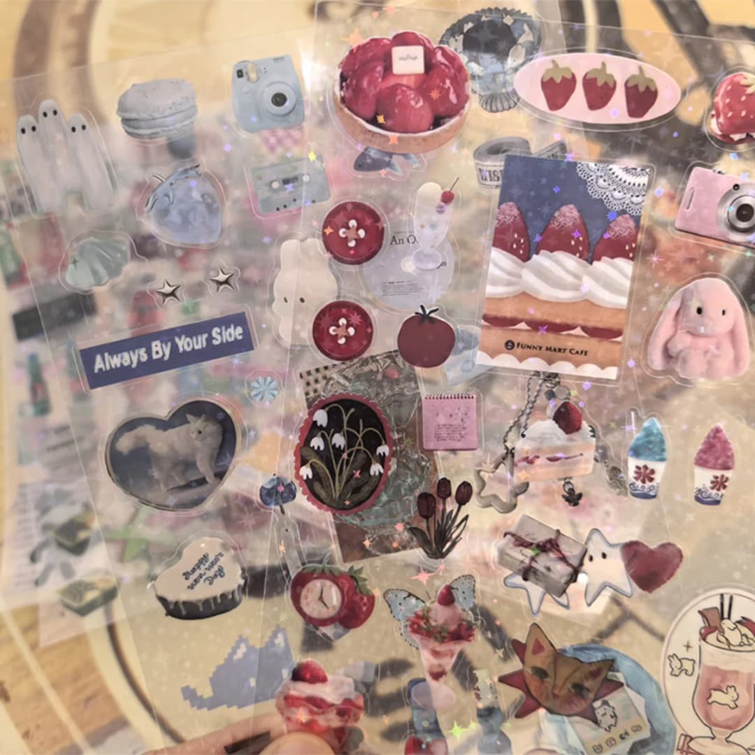 6 قطع ملصقات براقة Y2K DIY ملصقات ديكور يوميات سكرابوكينغ للهاتف كاواي ملصقات PET شفافة هدية - 4