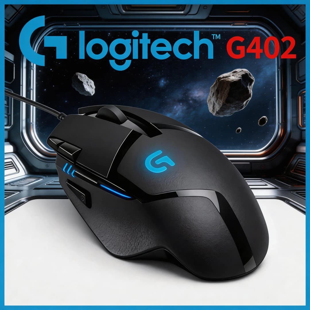 ماوس سلكي Logitech G402 لليد اليمنى للاعبين ومكاتب الكمبيوتر الشخصي شكل مريح محدب بدقة 4000 DPI مستشعر Delta Zero