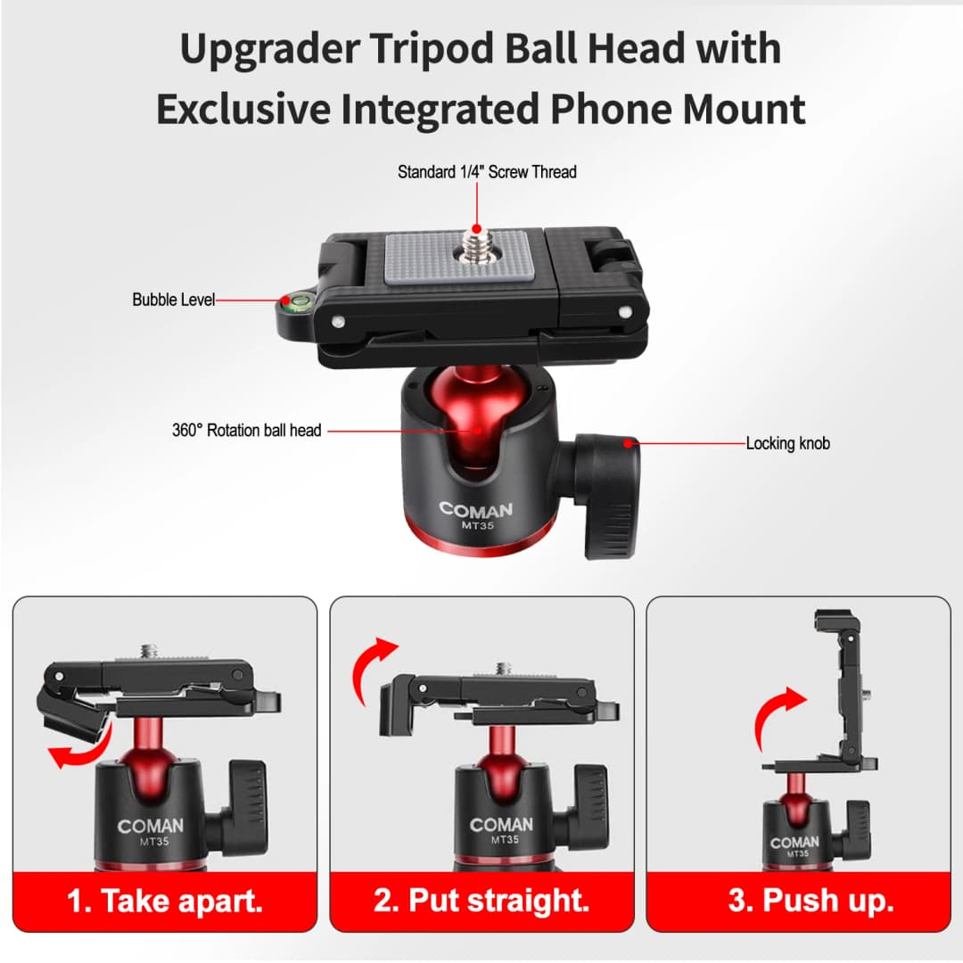 COMAN MT-35 Flexible Octopus Tripod For Smartphone DSLR Camera Tripod Travel Portable 2 in 1 Tripod With 1/4 Screw For Magic Arm - 5