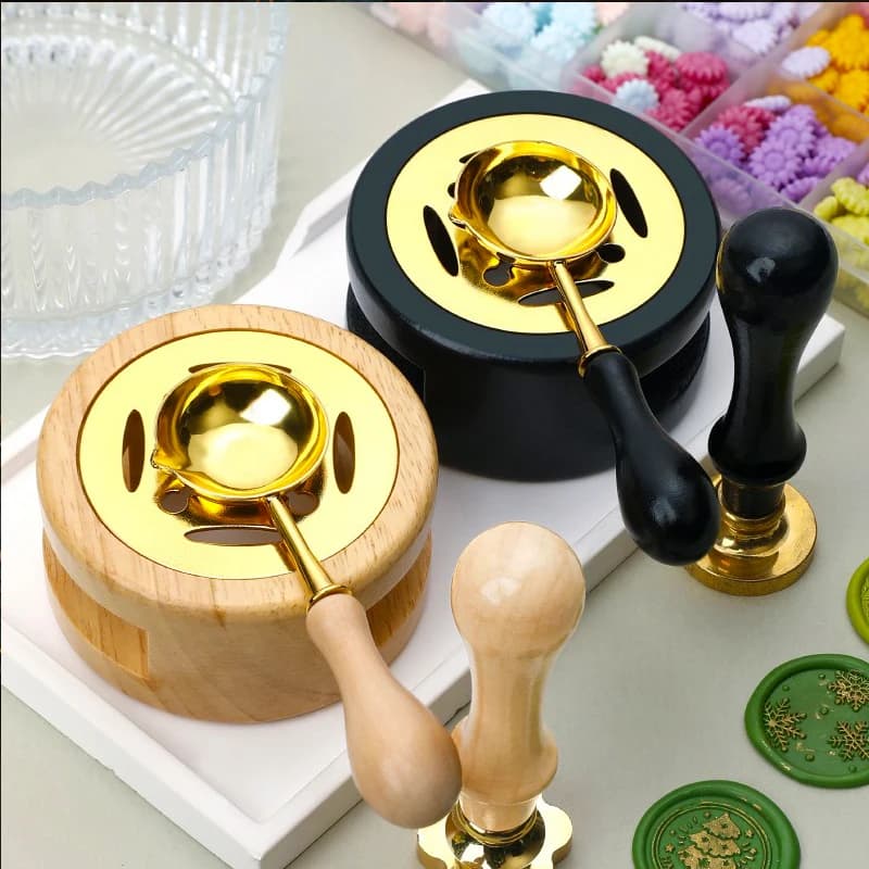 مجموعة ختم الشمع DIY، ملعقة ذوبان، سخان، فرن خشبي، لوازم ختم الشمع، هدايا زفاف حرفية - 4