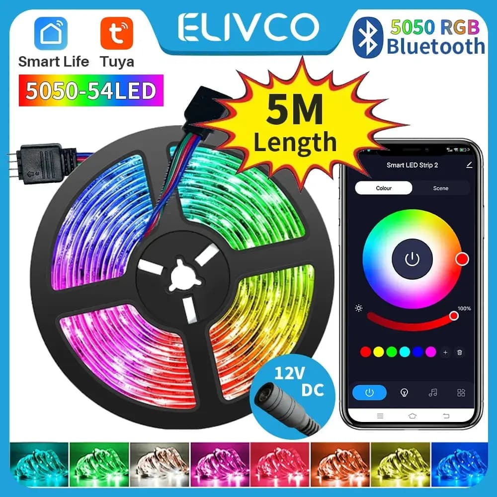 شريط إضاءة ليد ذكي من تيا لايف تحكم بلوتوث DC12V 5M SMD 5050 54 ليد/م مصباح حبل مرن لشاشة المكتب والتلفزيون إضاءة خلفية