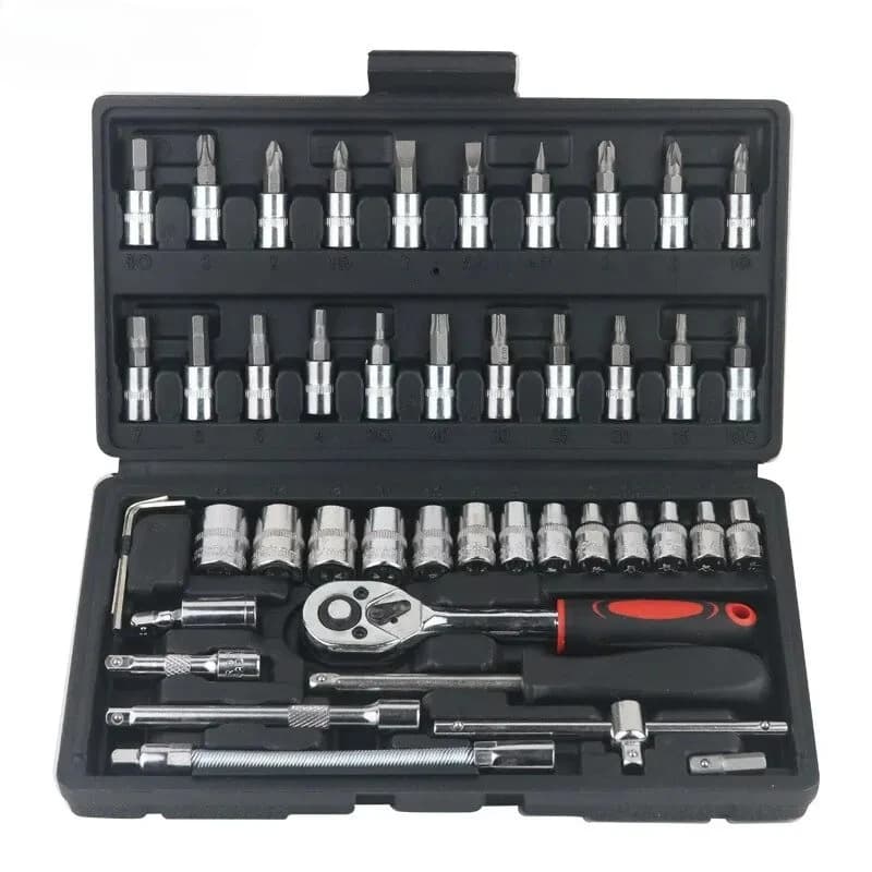 46pcs Drive Ratchet Torque Wrench Combo Auto Repairing Set Mechanic Tool Car Repair Tool Kit 1/4-Inch Socket Set Car Repair Tool
