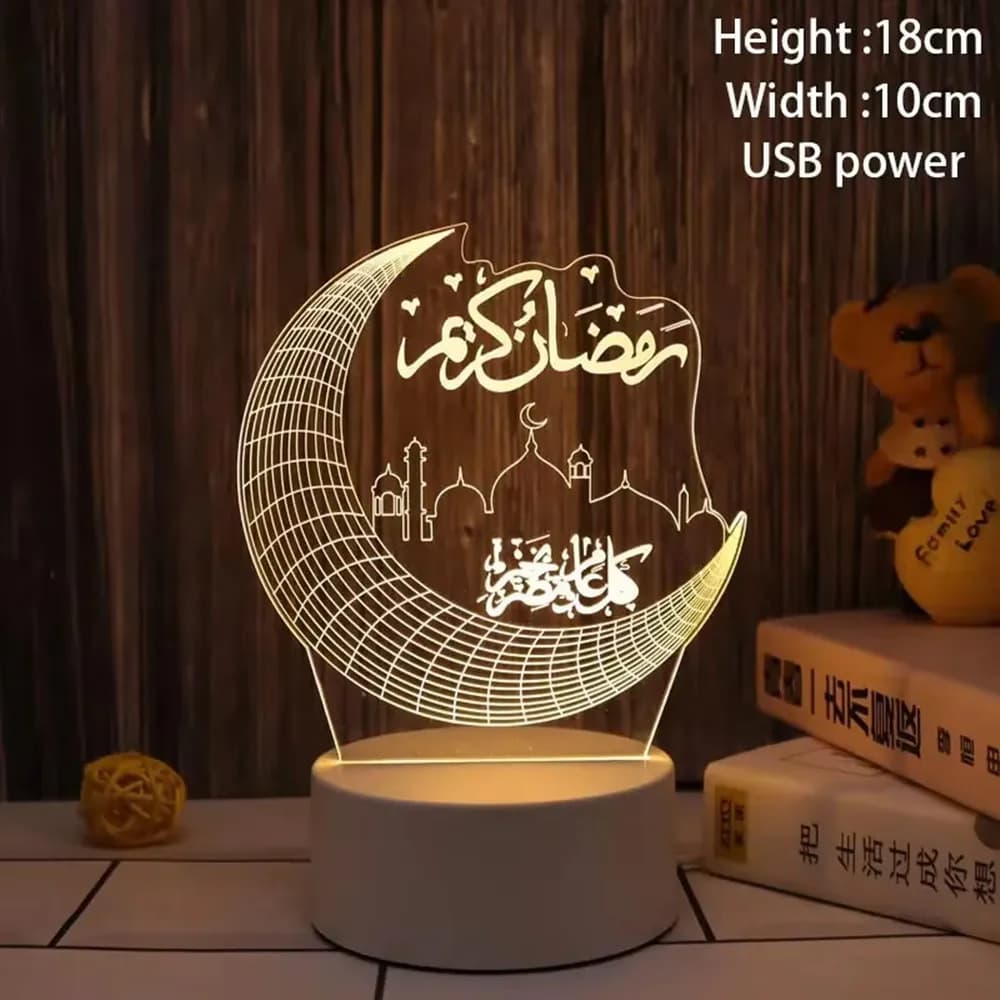 إضاءة ليلية ثلاثية الأبعاد تعمل بالـ USB عيد مبارك 2026 زينة طاولة لحفلات العيد ديكور منزلي إسلامي لرمضان - 4