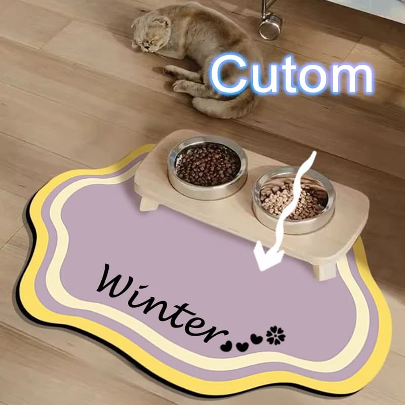    مخصص الحيوانات الأليفة تغذية حصيرة لطيف شكل الكلب المشطورة الطين الكلمة حصيرة عدم الانزلاق مقاوم للماء ديكور المنزل وسادة تغذية الكلب - 5