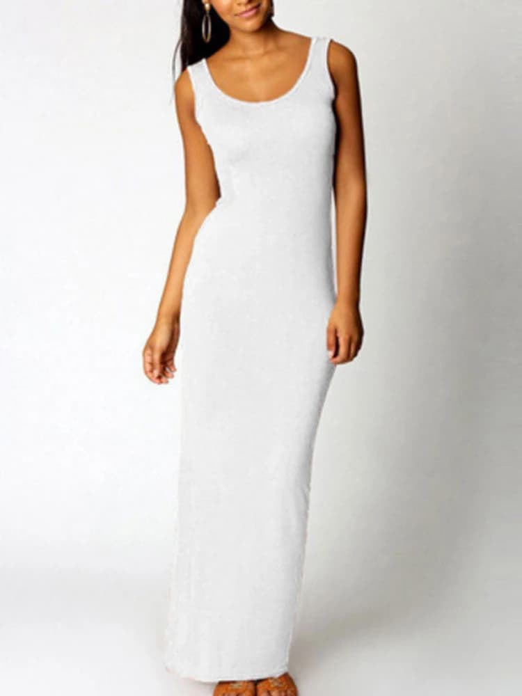 Sexy Solid Color Slim Bodycon Long Maxi Dress Women Elegant Sleeveless Skinny Dress Club Party Vestidos - 5