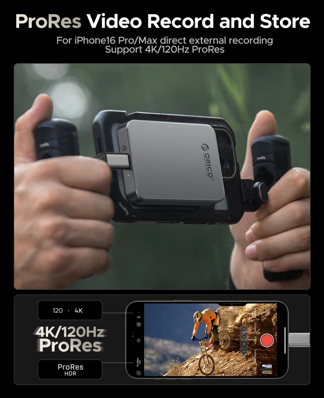 ORICO Magnetic Portable SSD 4K 120 fps ProRes HDR Record and Store, Up to 460MB/s for iPhone 15 16 Pro Max Portable Solid State - 4