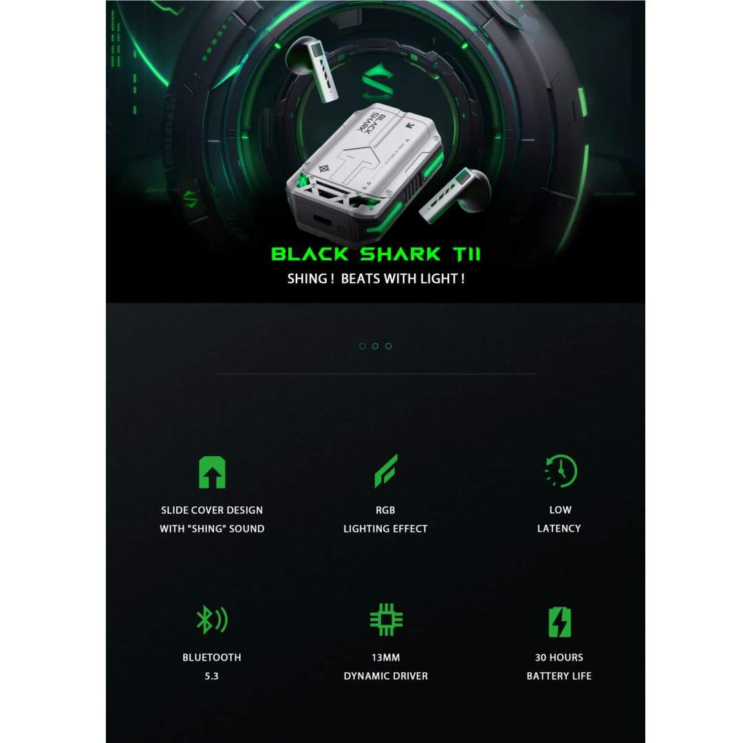 سماعات أذن لاسلكية Black Shark T11 TWS مع إلغاء الضوضاء النشط، بلوتوث 5.3، بطارية تدوم 30 ساعة، إضاءة RGB، وتأخير منخفض - 2