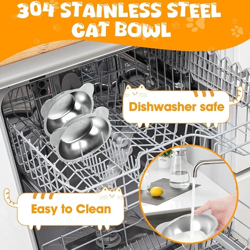 Cat Bowls Tilted Neck Guard Cat Food Bowl Indoor Stainless Steel Shatter Resistant Elevated 15° Pet Bowl For Kitten Puppy - 4