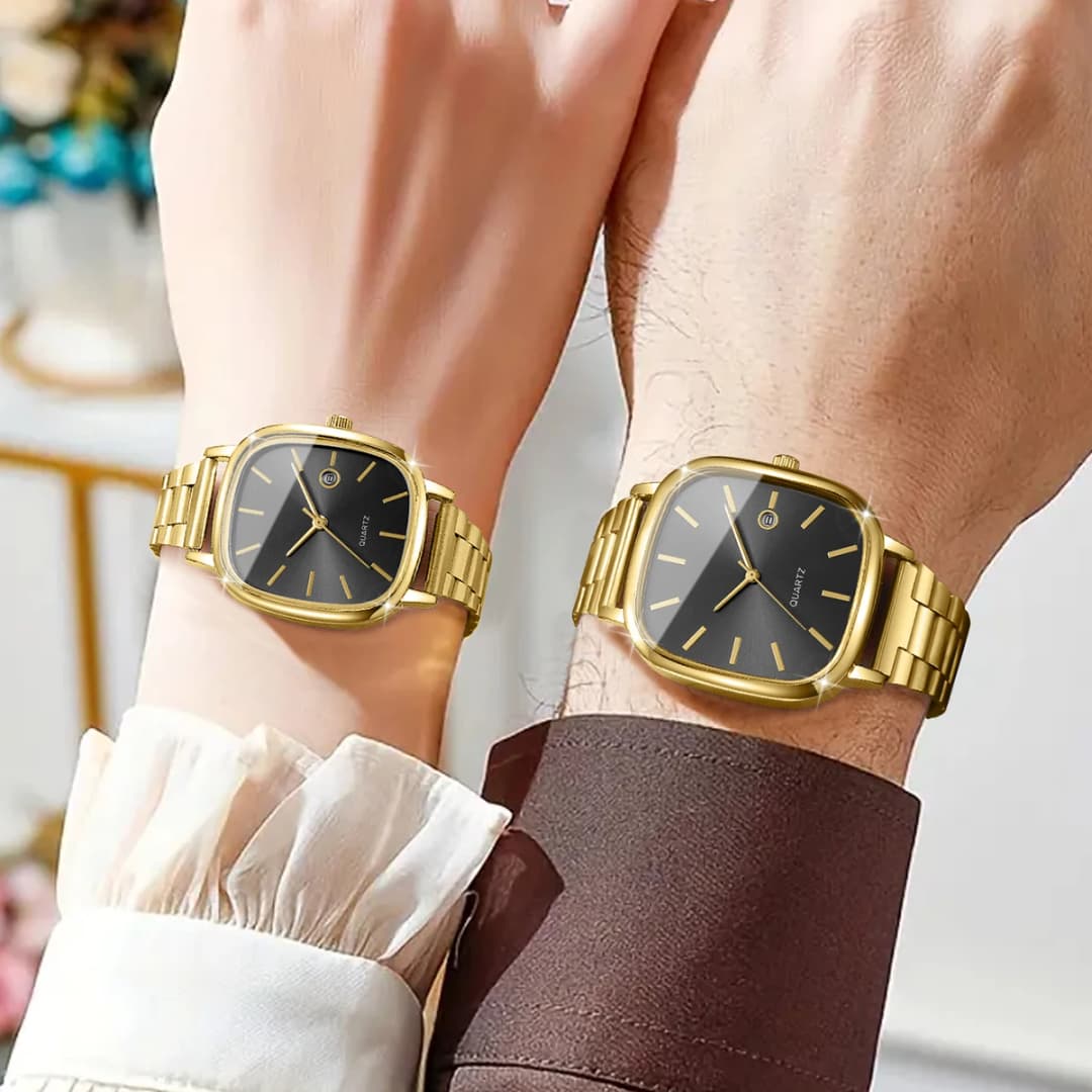 2PCS Fashion Square Dial Couple's Wristwatches Men Women Casual Daily Calendar Watch Relojs (Without Box) - 4