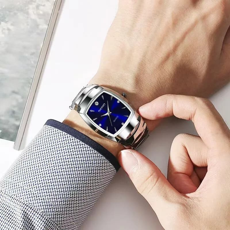 ساعة فاخرة للرجال، ساعة يد كوارتز مربعة كلاسيكية، فولاذ مقاوم للصدأ، مضيئة، مقاومة للماء، هدية - 3