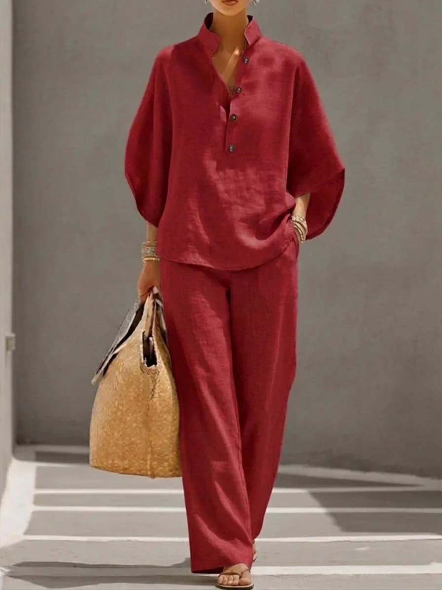 New women's shirt set button cardigan loose comfortable casual versatile women's set - 2