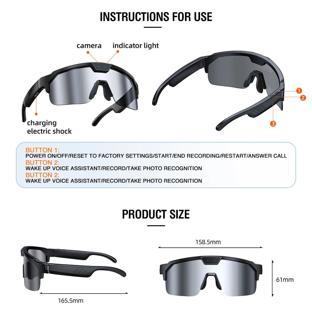 Zeblaze AI Sports Camera Glasses 800W Camera Photo Video Recording Smart Translation Glasses Call and Message Hands-Free - 5