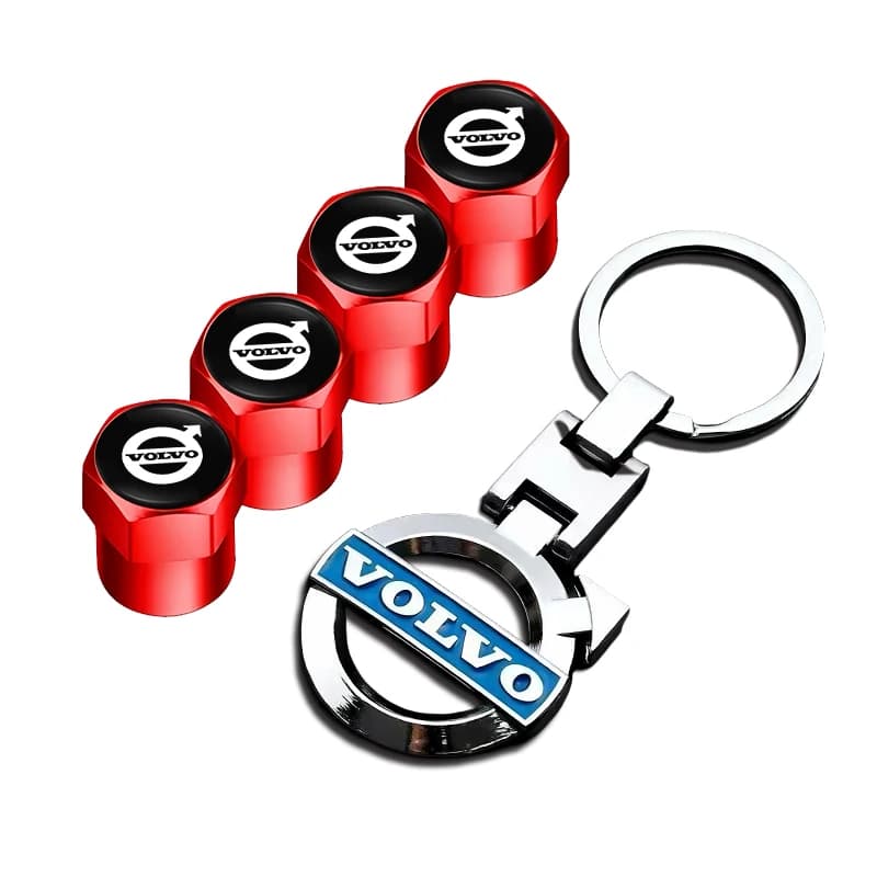 Car Tire Wheel Valve Cap Cover+Metal Car Key Chain Ring Keychain For Volvo V50 XC60 V40 XC90 S60 XC40 V60 V70 S90 Olestar AWD T6 - 3