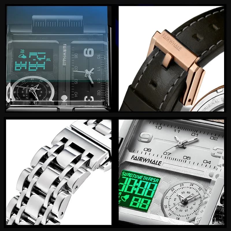 Mark Fairwhale Luxury Quartz Watches Men Fashion Brown Leather Strap Clock Military Waterproof Square Electronic WristWatch Man - 6