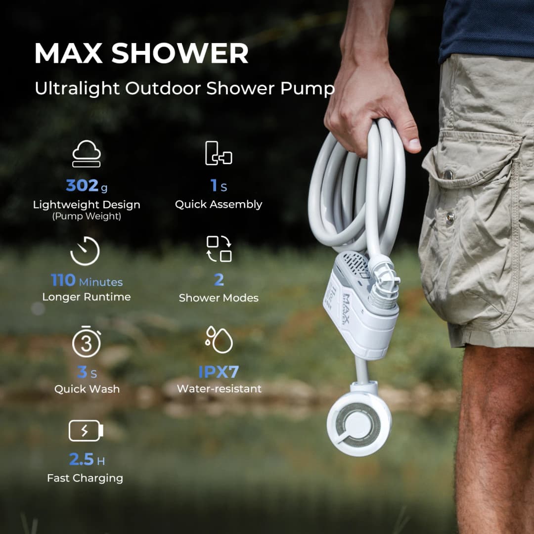 FLEXTAIL Outdoor Camping Shower Portable without Box Electric Shower Pump IPX7 Waterproof for Outdoor Shower, Car Wash, Dishwash - 2