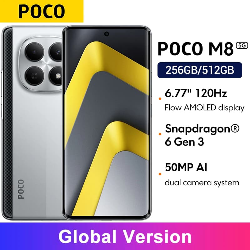 Global version POCO M8 Snapdragon® 6 Gen3 NFC 6.77" Flow AMOLED display 50MP main camera smartphone 45W turbo charging 5520mAh