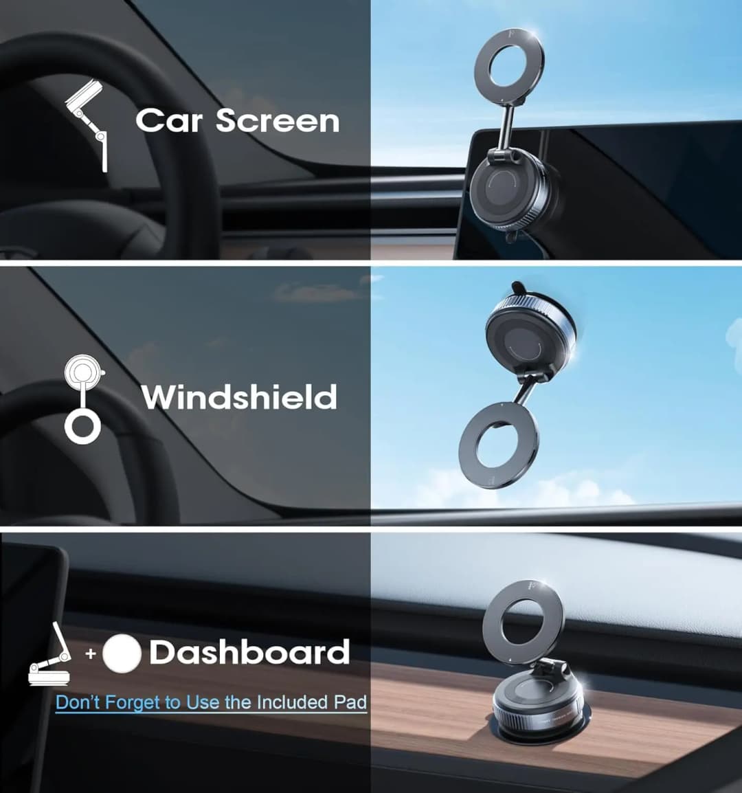 Strong Magnetic Car Phone Holder Foldable 360° Adjustable Vacuum Suction Mount Universal for Car, Desk, Bathroom - 2
