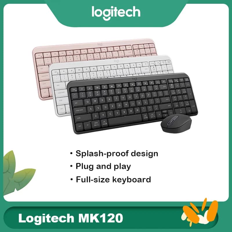 Logitech MK120 Wired Keyboard Mouse Combo Full Size USB Plug & Play Black Desktop Set for Home Office