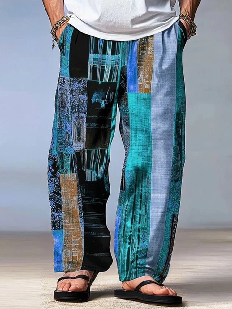 Men's Trousers Summer Pants Beach Pants Drawstring Elastic Waist 3D Print Stripe Graphic Prints Geometry Comfort Casual Pants - 4