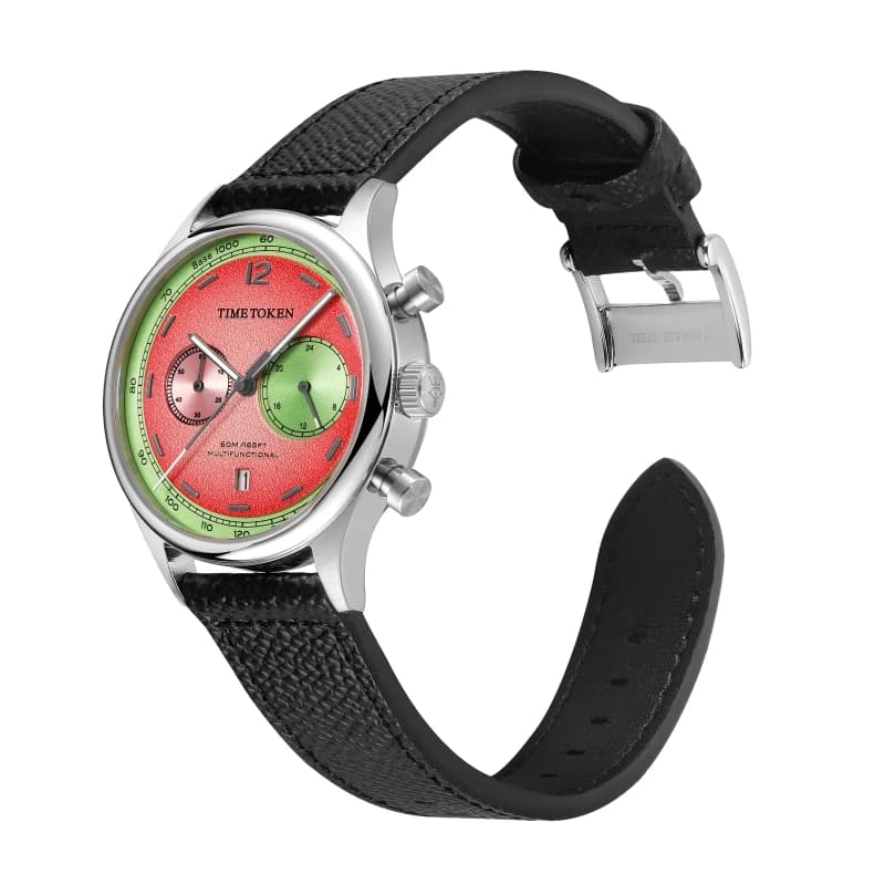 ساعة TIMETOKEN الجديدة T501GS للرجال، حركة Japan Miyota OS21، ميناء بطيخ، مقاومة للماء، كرونوغراف، تقويم، تصميم قبة ياقوت - 4