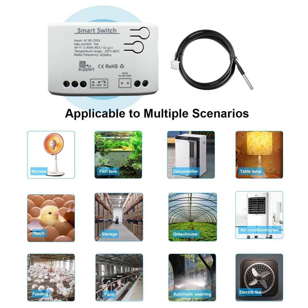 مفتاح درجة حرارة ذكي WiFi جهاز تحكم Ewelink ترموستات ذكي 2000W مع مراقبة استهلاك الطاقة يعمل مع Alexa - 2