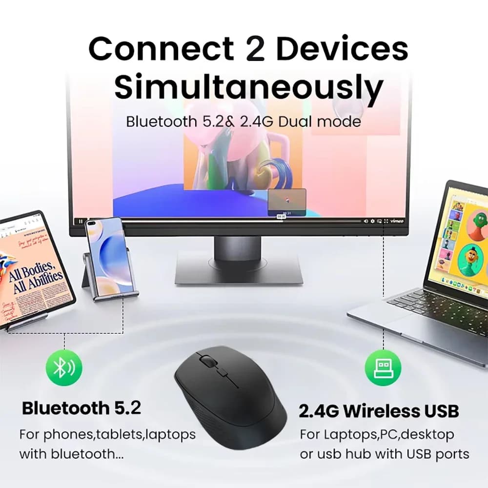 Bluetooth 5.2 Mouse 2.4G Wireless Mouse Dual-Mode Silent Mouse Rechargeable Gaming Mouse 1600DPI For Laptop Computer Win Mac OS - 2