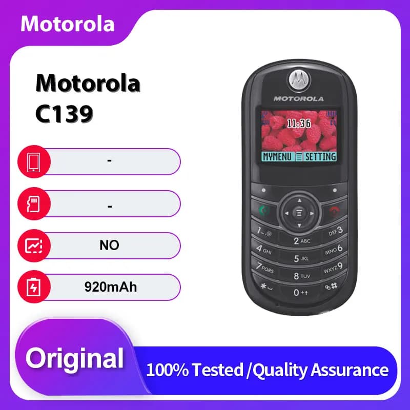 Original Unlocked Motorola C139 2G 920mAh GSM 900 / 1800 Mobile Phone