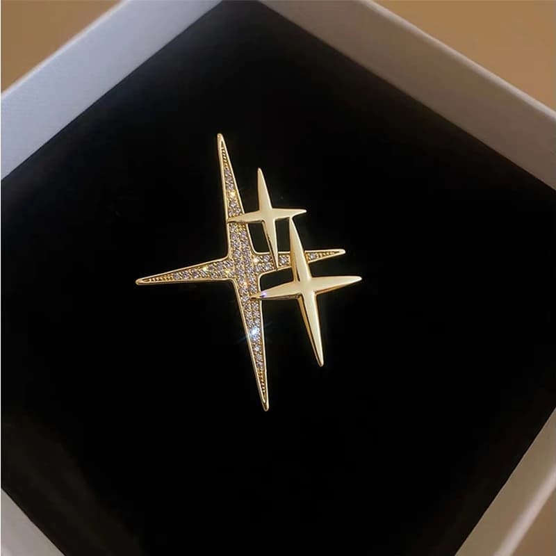 Classic Shining Exquiste Crsytal Star Brooches Pins For Women Men Fashion Korean Style Rhinestone Gold Color Badges Jewelry