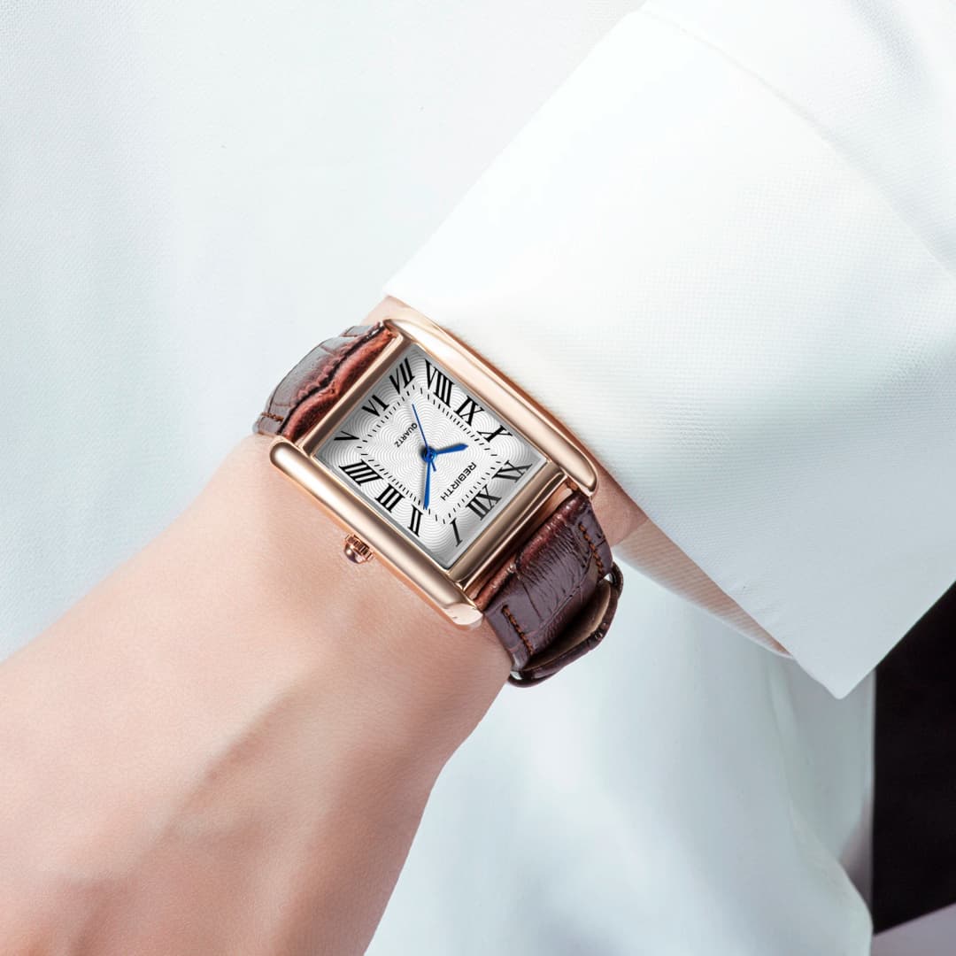 ريبث 002 ساعة نسائية مستطيلة موضة جلد أنيقة وجذابة ماركة فاخرة ساعات كوارتز نسائية - 5