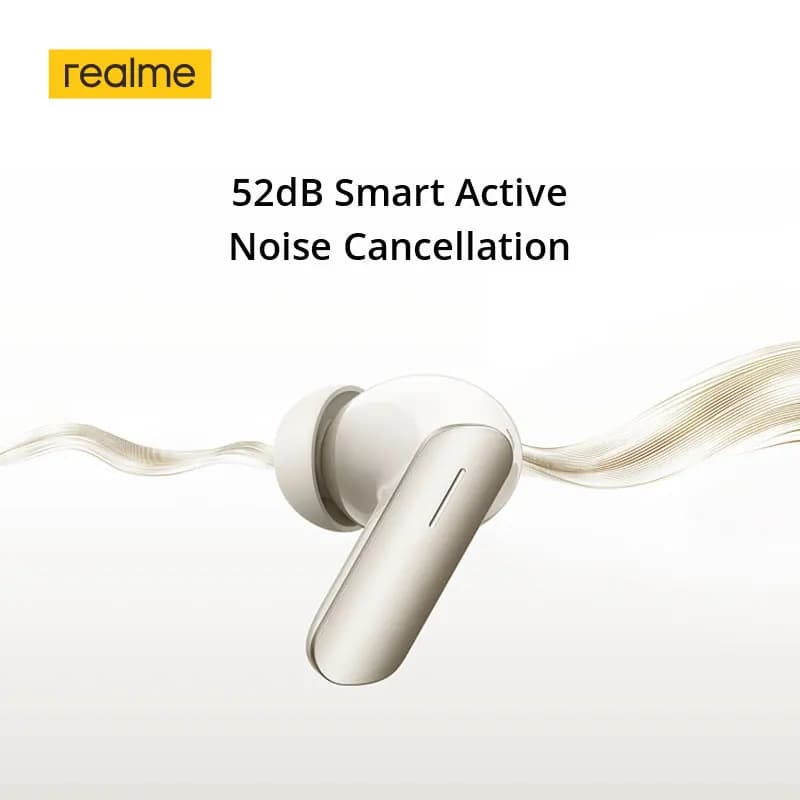 سماعات realme Buds Air7 TWS مع إلغاء ضوضاء 52dB حتى 52 ساعة تشغيل مشغل باس 12.4mm LHDC 5.0 بلوتوث 5.4 IP55 - 5