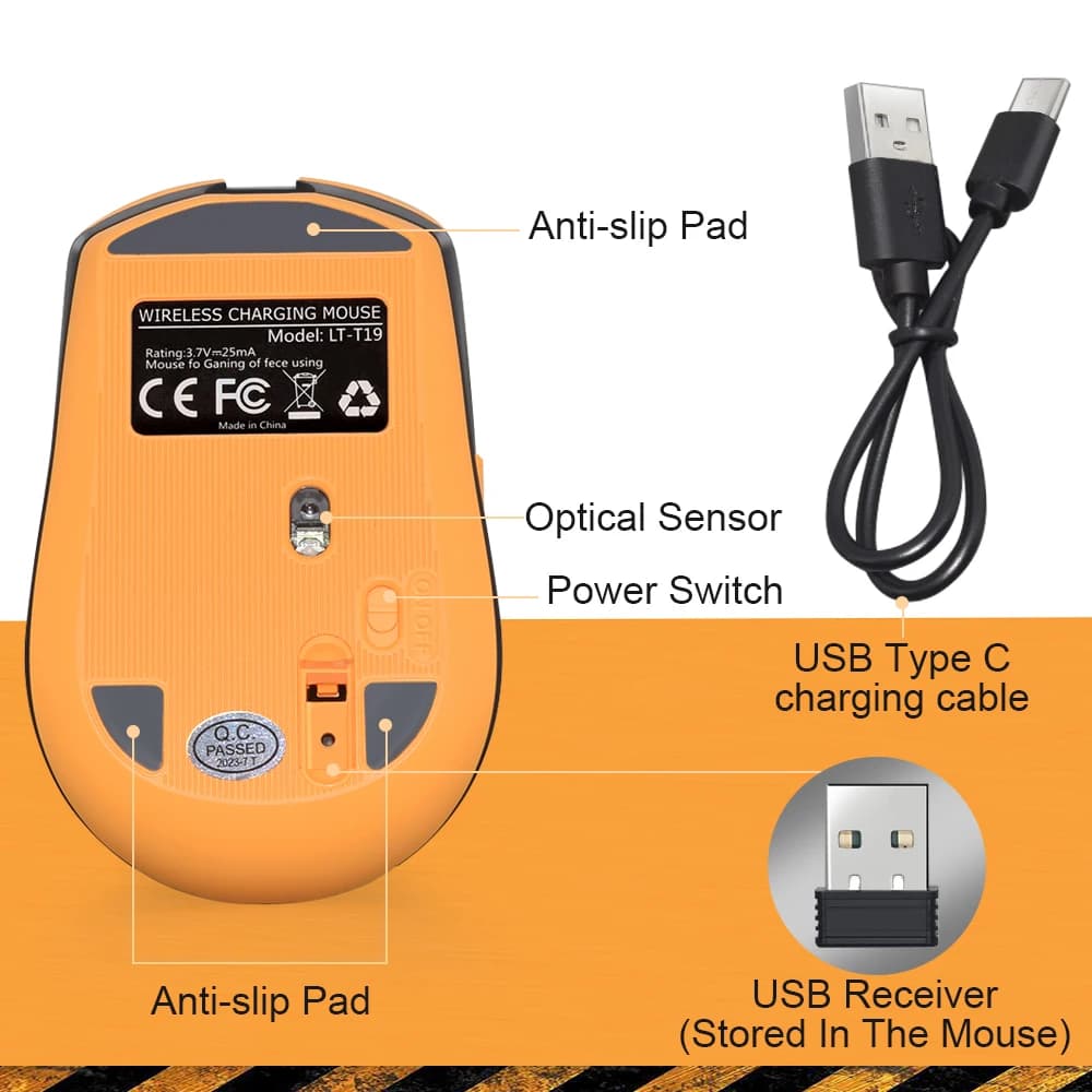 ماوس ألعاب LT-T19 مريح قابل لإعادة الشحن USB 2.4G لاسلكي إضاءة RGB ماوس للكمبيوتر المكتبي المحمول - 3
