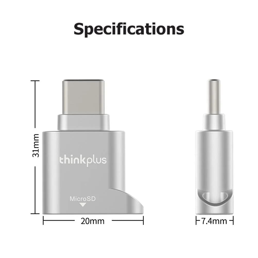 قارئ بطاقات Lenovo Thinkplus USB C Type-C مايكرو SD قارئ بطاقات الذاكرة محول معدني صغير TranFlash لقارئ بطاقات TF لهاتف Type C - 6
