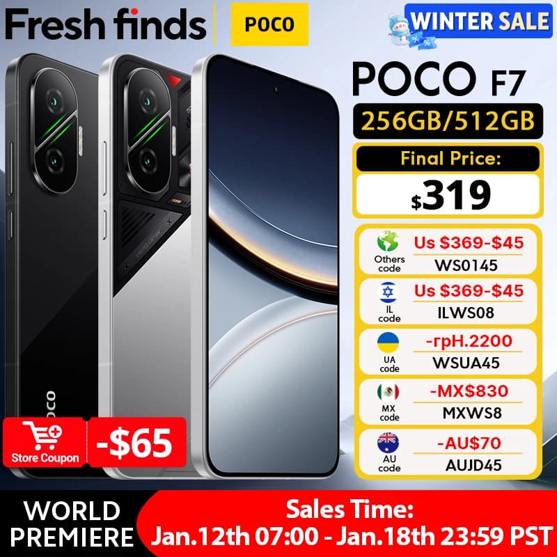 【عرض عالمي】 هاتف POCO F7 5G نسخة عالمية سناب دراجون® 8s الجيل 4 NFC 6.83 بوصة 1.5K شاشة AMOLED كاميرا 50 ميجابكسل OIS بطارية 6500 مللي أمبير