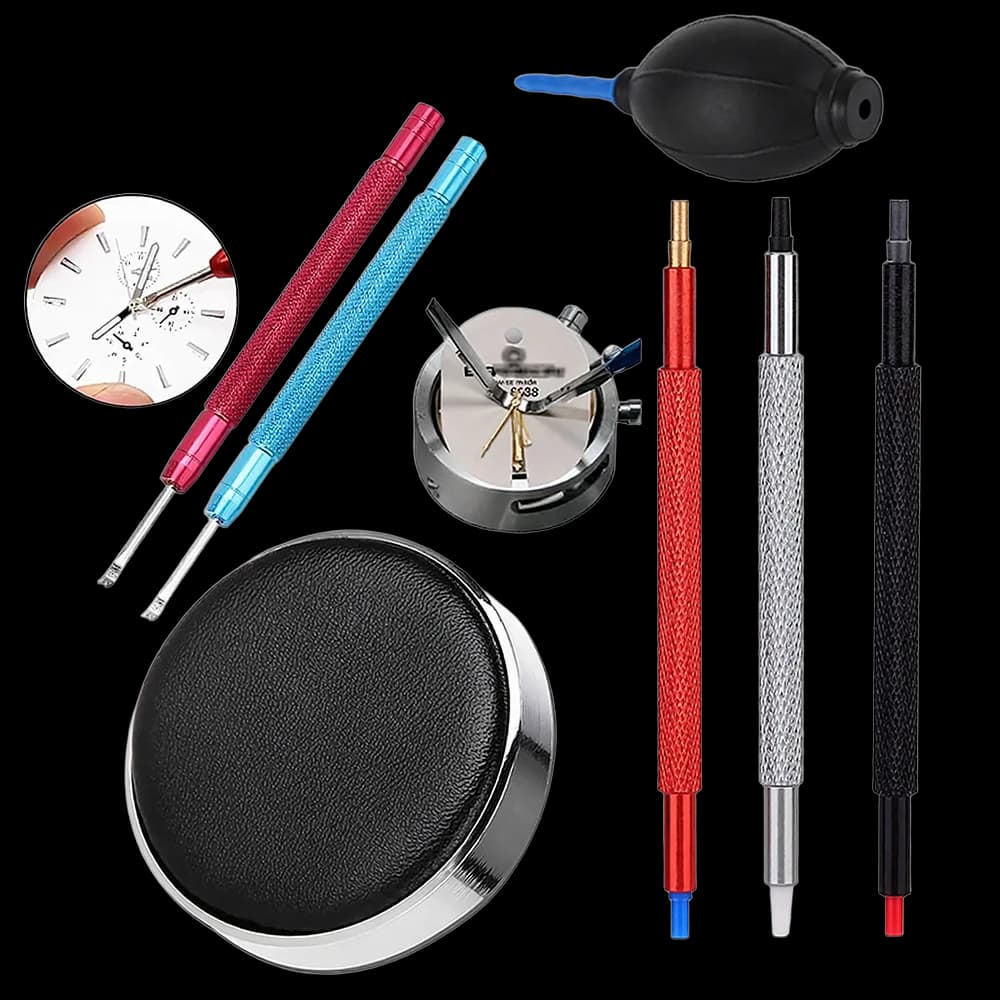 مجموعة إصلاح الساعات، تشمل منفاخ مطاطي، وسادات حماية من الغبار، قلم إبرة، فرشاة تنظيف، أدوات صيانة - 2