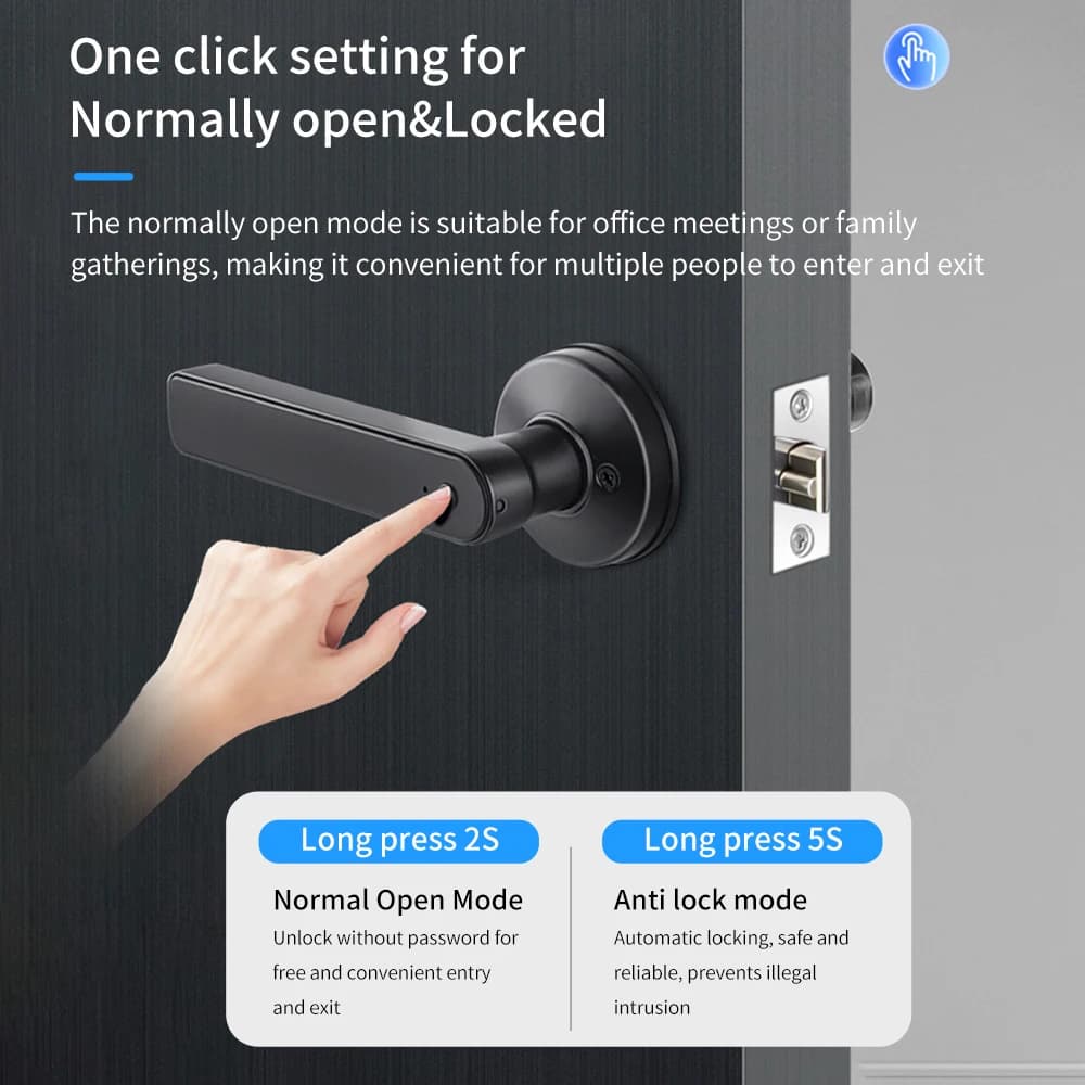 M5 Tuya BLE Fingerprint Door Lock Smart Digital Electronic Lock with Password/Key/IC Card(Optional)/ Smartlife/ Tuya APP Unlock - 4