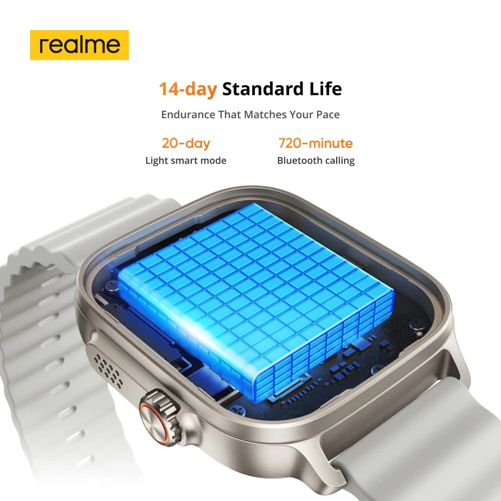ساعة realme Watch 5 الذكية الإصدار العالمي شاشة 1.97 بوصة AMOLED مراقبة الرياضة والصحة عمر بطارية 14 يوم IP68 بلوتوث 5.3 - 5