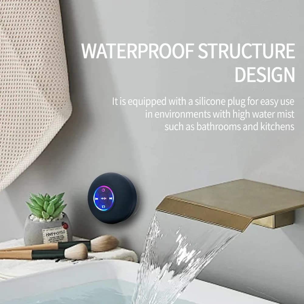 Bluetooth Speaker Portable Wireless Mini LED Speaker With Mic Suction Cup IPX4 Waterproof Resistant For Travel Outdoor Bathroom - 3