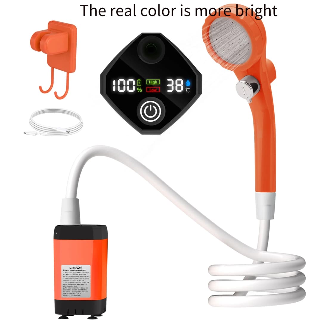 Camping Shower Pump RV Outdoor Shower Kit Camp Shower w/Full Screen Intelligent Digital Display Adjustable 6000mAh Shower Kit - 2