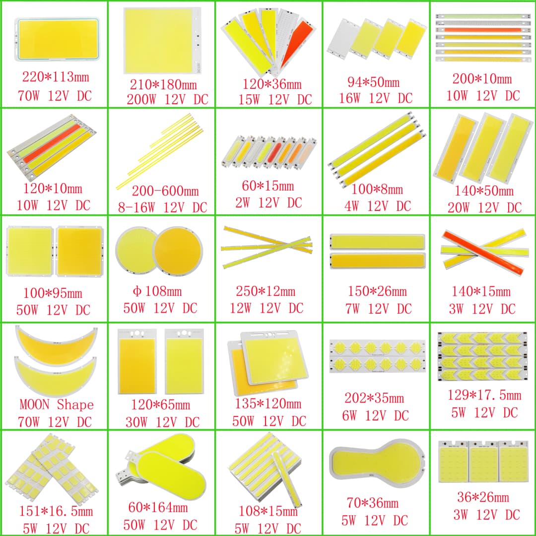 [SUMBULBS] MIX DC 12V 2W-200W LED COB Lamp Light Emitting Diode Linear Round Colorful COB for Bulb COB LED Bar Strip Chip
