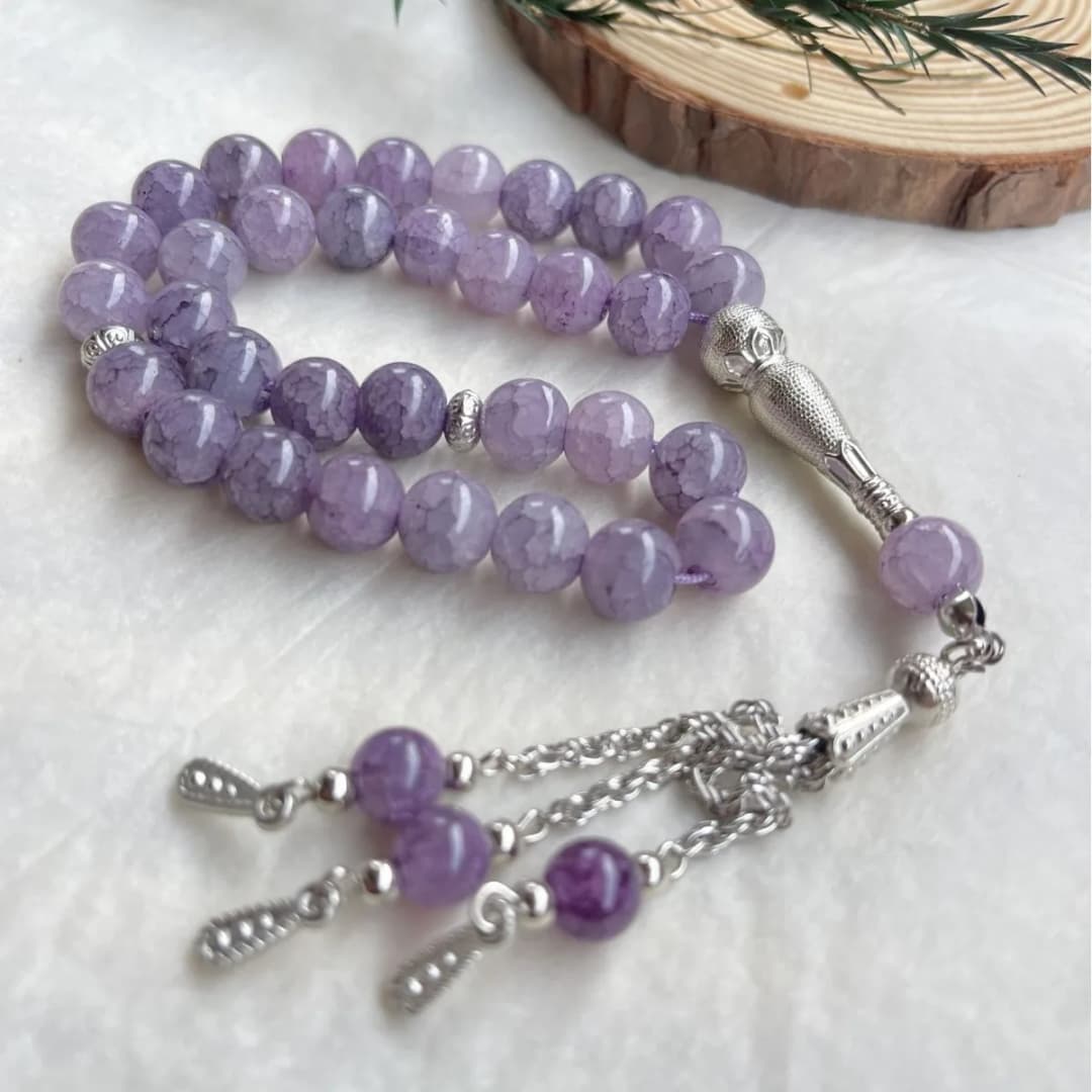33 Beads 10mm Dragon Vein Stone Tasbih, Cracked Glass Prayer Beads for Ramadan Gift, Islamic Fashion Accessory - 4