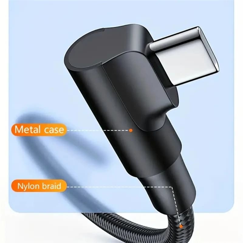 كابل شحن سريع USB C بزاوية 90 درجة لهواتف iPhone 17 و16 و15 Pro Max وSamsung وXiaomi وRedmi وPOCO وOnePlus من النايلون المضفر - 2
