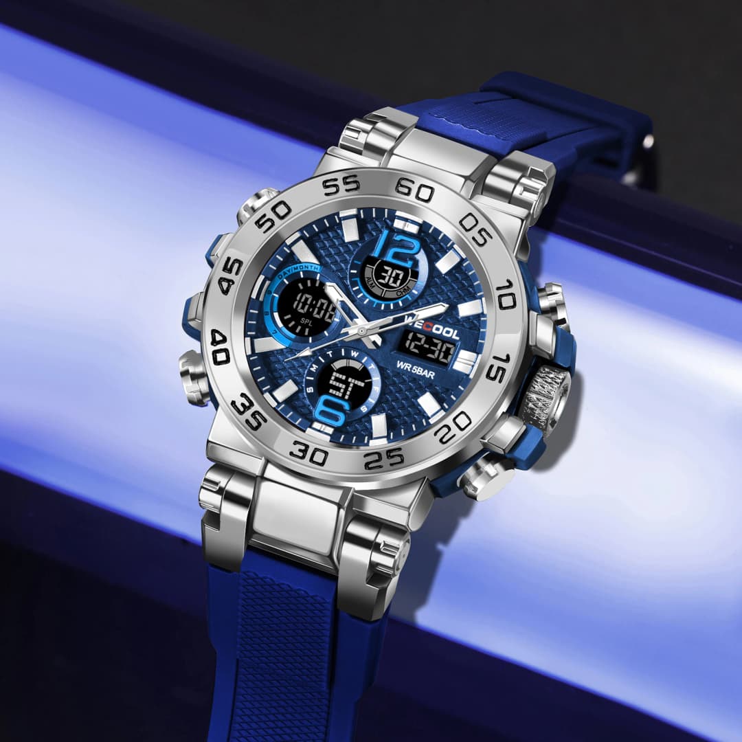 WECOOL Brand Dual Display Digital W-822 50M Waterproof Alarm Clock Luminous  Watch For Man - 2
