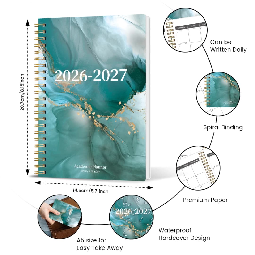 مخطط أسبوعي وشهري A5 لعام 2026-2027، منظم حلزوني مع التقويم والملاحظات، لوازم مدرسية ومكتبية - 2