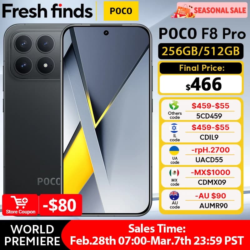 【عرض عالمي】 هاتف POCO F8 برو 5G نسخة عالمية سناب دراجون® 8 إيليت 6.59 بوصة 120 هرتز شاشة HyperRGB AMOLED بطارية 6210 مللي أمبير NFC