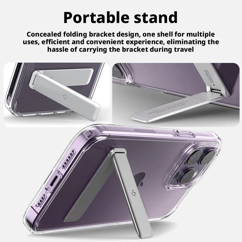 Luxury Spigen Ultra Hybrid Transparent Case For iPhone 17 Air 12 13 14 15 16 17 Pro Max Folding Bracket Stand Protective Cover - 2