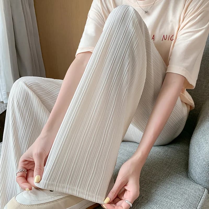 Thin Summer Wide-leg Pants Ice Filament Permeability Women Spring  Women Elastic Waist Stright Long Wide Leg Pants Casual Female - 2