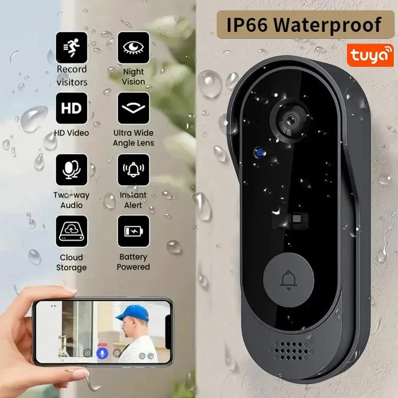 جرس باب Tuya مع كاميرا، مجموعة جرس باب لاسلكي، جرس باب ذكي للمنزل، كاميرا هاتف خارجية WIFI بدقة HD، إنتركوم فيديو أمان، رؤية ليلية