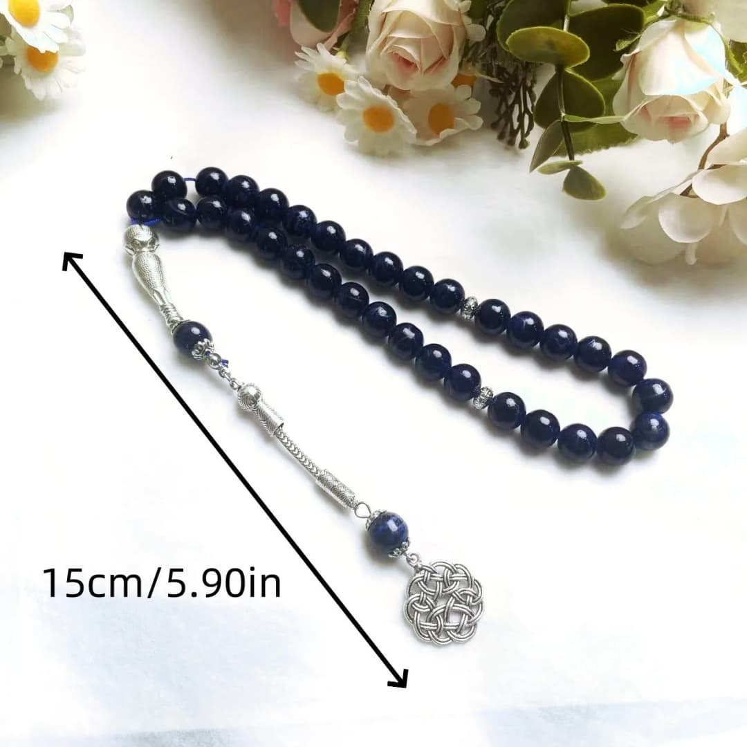 Daily Wear Green Glass Large Flower Bead Bracelet Arab Style Single Stem 33pcs 10mm Chinese Knot Unisex Handmade Bracelet - 2
